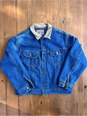 Vintage Lee Men's Blue Denim Storm Rider Jacket Cord Collar Wool Liner 46T